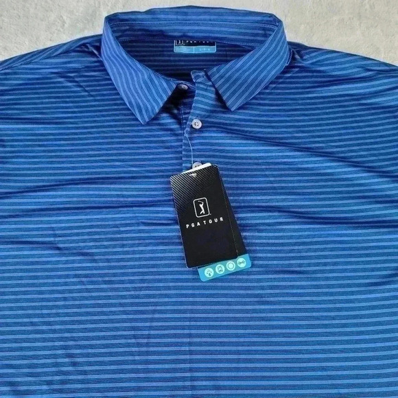 NWT PGA Tour Striped Blue Polo Sz Lg - Picture 4 of 6